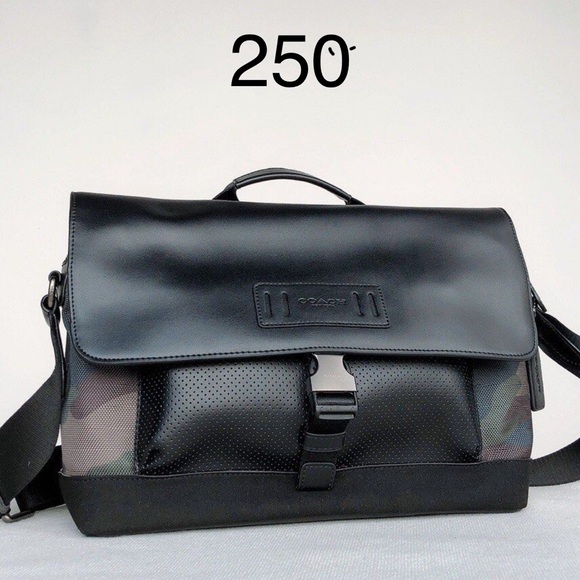 Black Leather Messenger Bag with Adjustable Strap